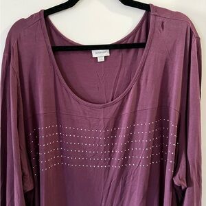 Avenue Woman’s Plus Purple Longsleeve Top W Silver Studs Across Front Top 30/32W
